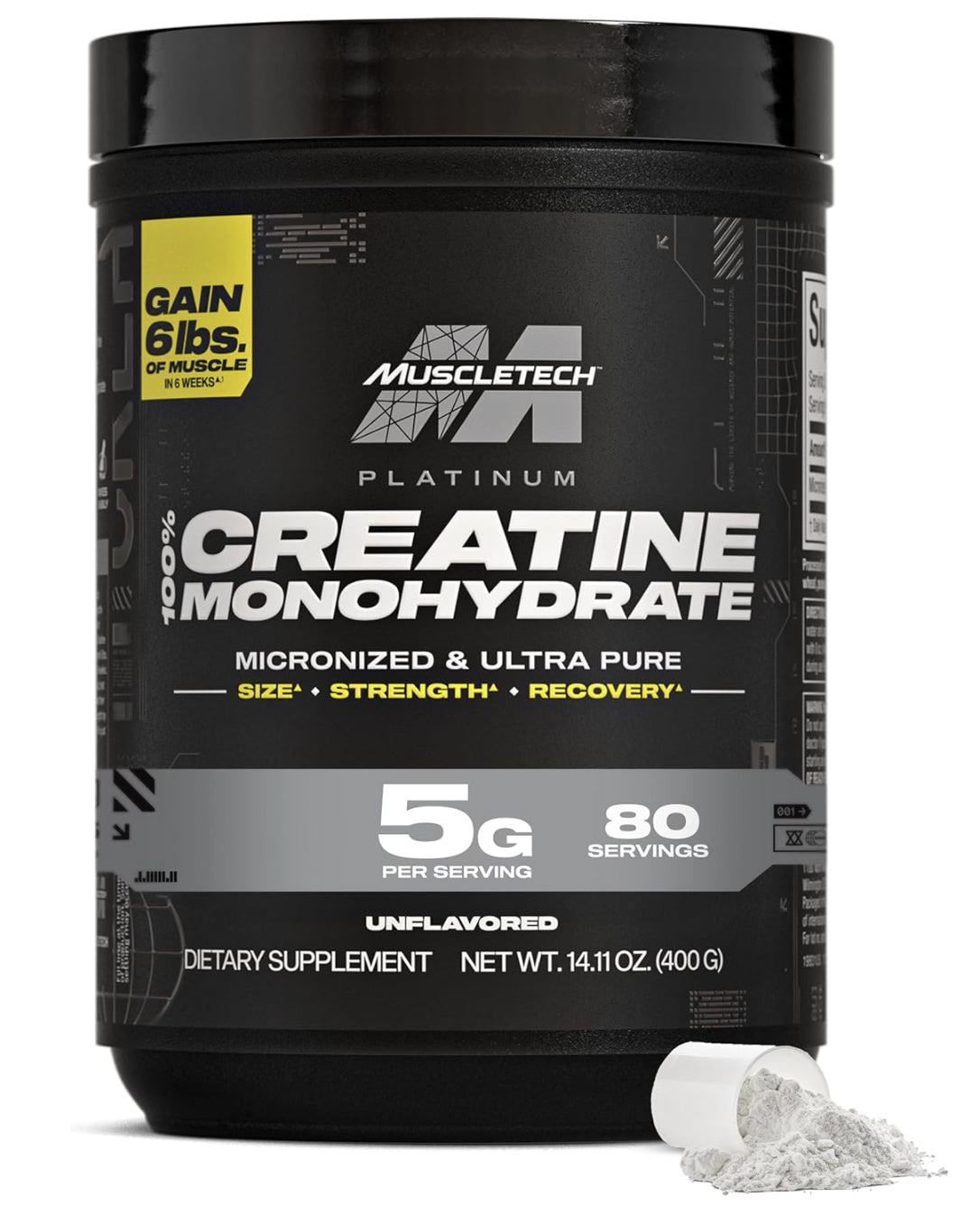 Creatine Monohydrate Powder Platinum Pure Micronized Muscle Recovery + Builder