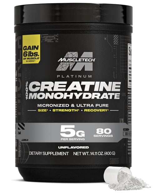 Creatine Monohydrate Powder Platinum Pure Micronized Muscle Recovery + Builder