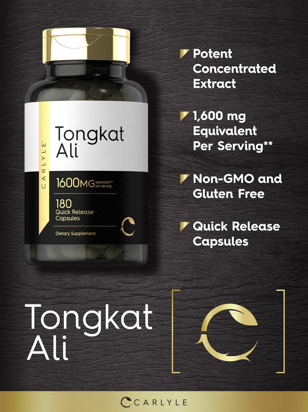 Tongkat Ali 1600Mg | 180 Capsules | Non-Gmo and Gluten Free Supplement | by Carlyle