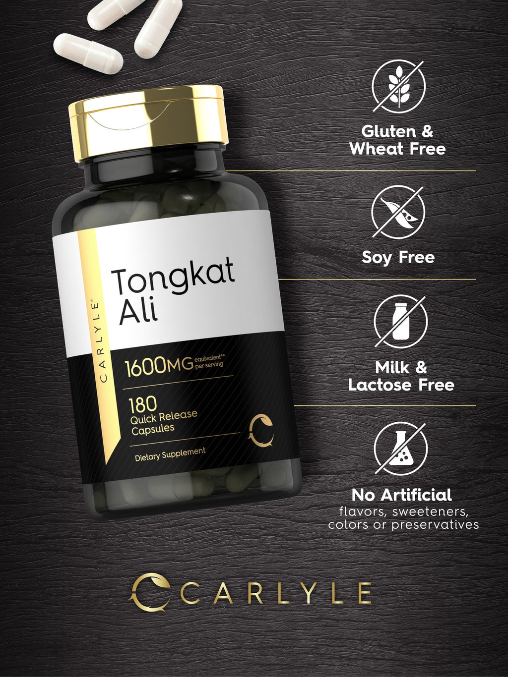 Tongkat Ali 1600Mg | 180 Capsules | Non-Gmo and Gluten Free Supplement | by Carlyle