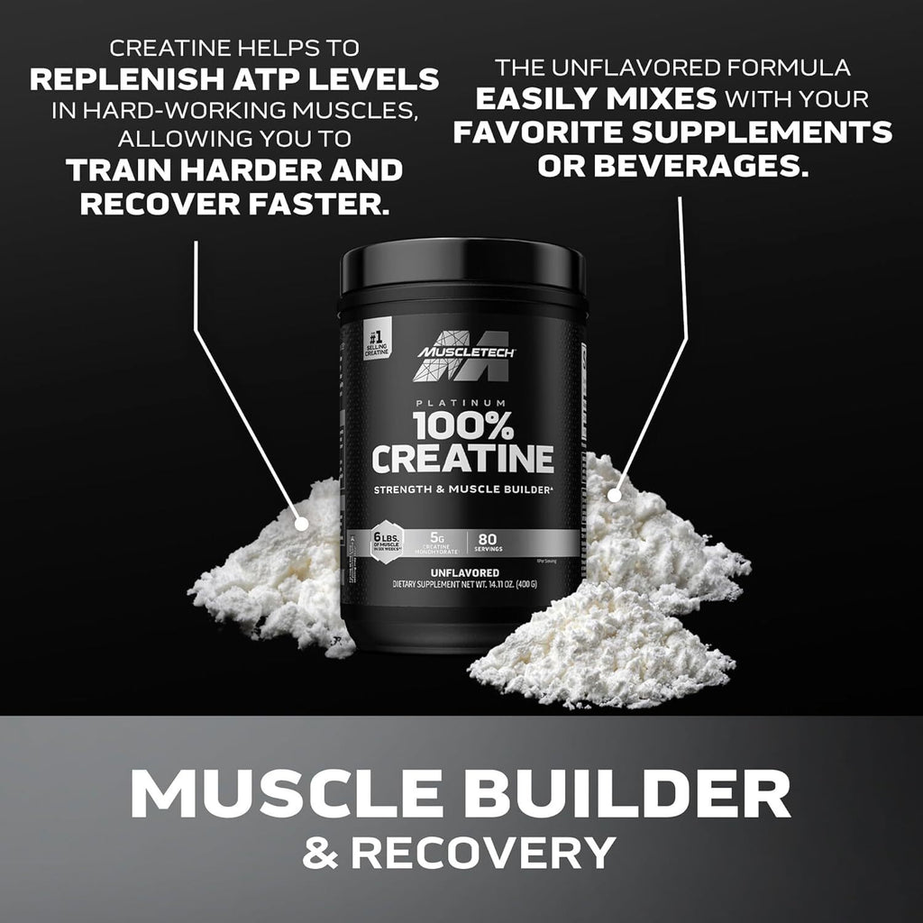 Creatine Monohydrate Powder Platinum Pure Micronized Muscle Recovery + Builder