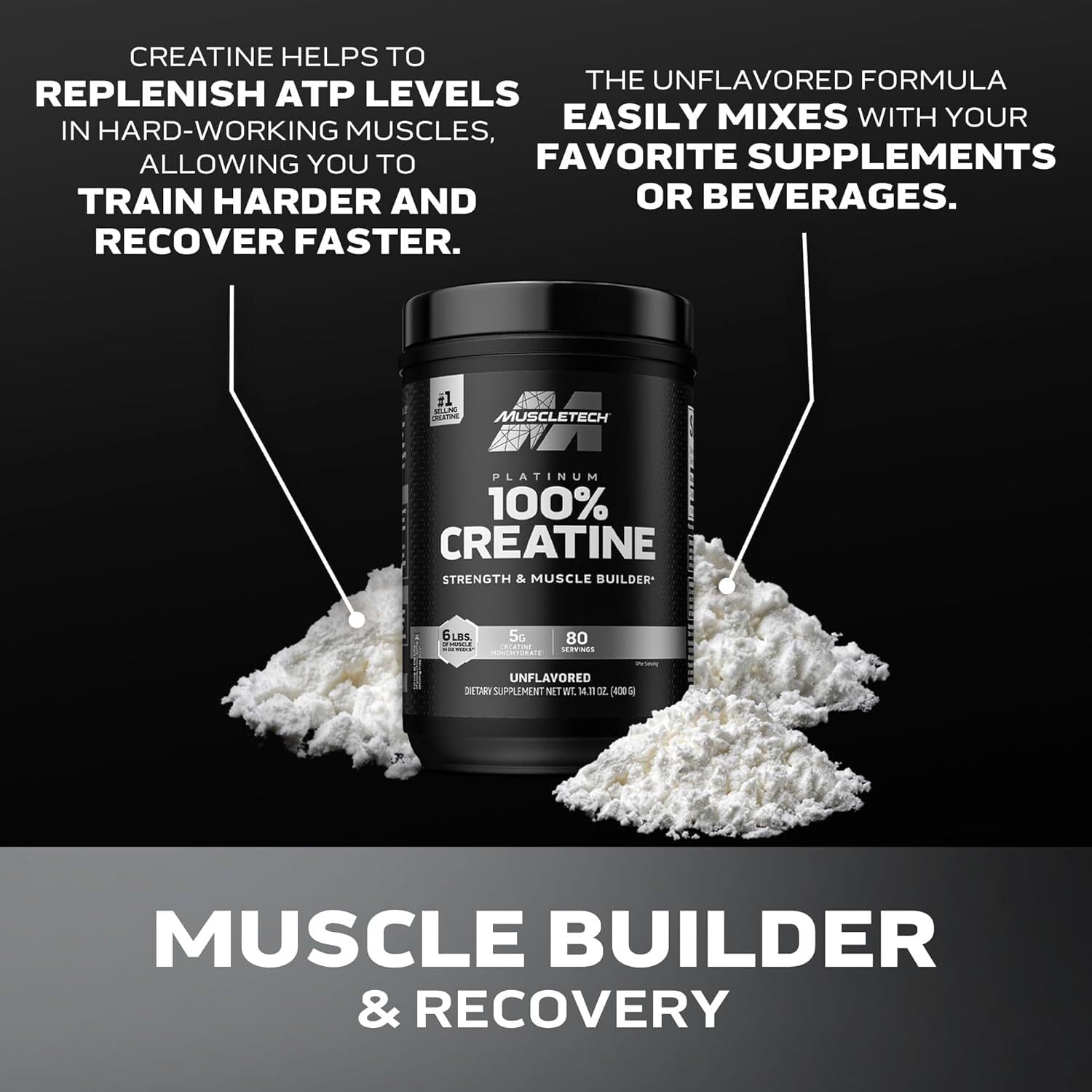 Creatine Monohydrate Powder Platinum Pure Micronized Muscle Recovery + Builder